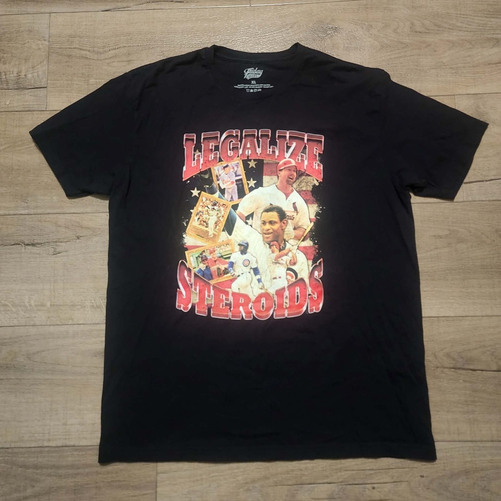 Friday Beers Legalize Steroid Baseball Graphic T-Shirt Men XL Black McGwire Sosa